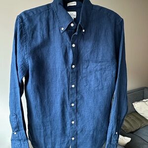 J. Crew Blue Casual Button Down Shirt with Textured Fabric